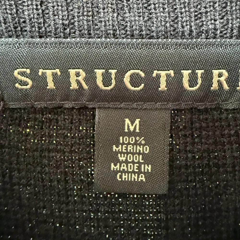 Structure Men’s Black Sweater. 100% Merino Wool. Size L.  1/4 zip.